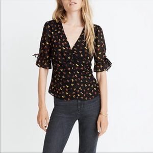 Madewell Silk Daylight Tie-Sleeve Top in Feline Floral